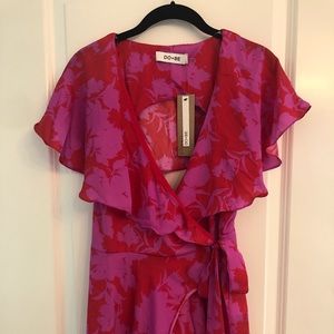 Pink and red floral ruffle romper